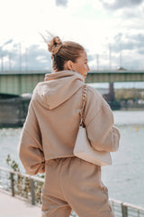 Oversized Crop Hoodie - Beige