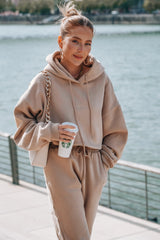 Oversized Crop Hoodie - Beige