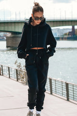 Oversized Crop Hoodie - Black